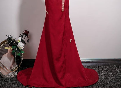 Butterfly Applique Beaded Jacquard Trumpet Tube Evening Gown