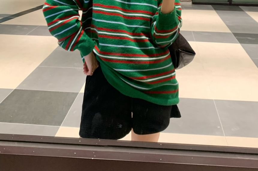 Striped V Neck Long Sleeve Knit Sweater