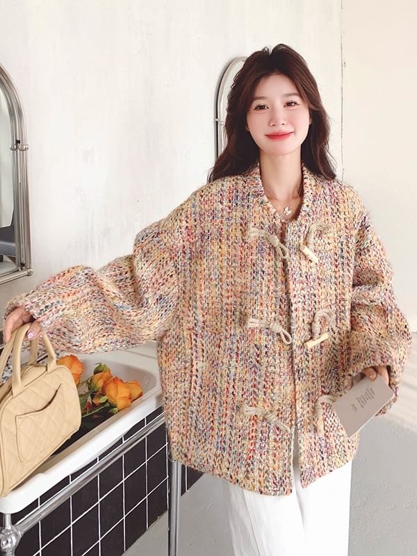 Band Collar Tweed Toggle Jacket