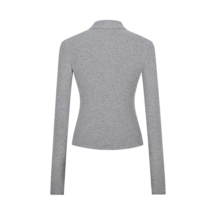 Zip Up Mockneck Long Sleeve Solid Casual T-Shirt