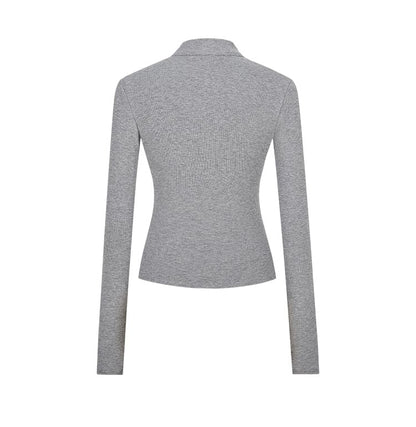 Zip Up Mockneck Long Sleeve Solid Casual T-Shirt