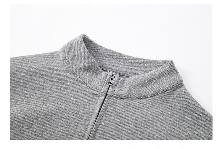 Zip Up Mockneck Long Sleeve Solid Casual T-Shirt