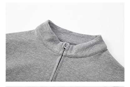 Zip Up Mockneck Long Sleeve Solid Casual T-Shirt