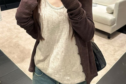 Scoop Neck Solid Tank Top or Cardigan Layering Piece