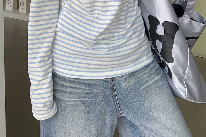 Striped V Neck Long Sleeve Casual T-Shirt