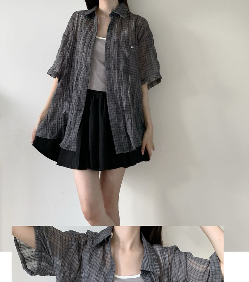 Button Front Plaid Shirt in Assorted Styles