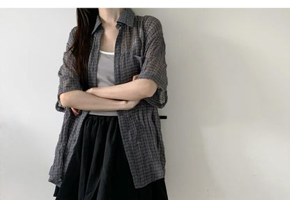 Button Front Plaid Shirt in Assorted Styles