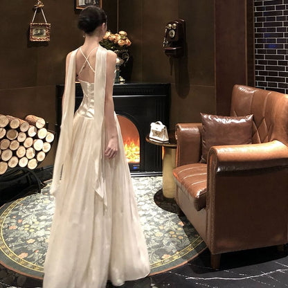 Gown Evening Plain Halter Tie-Neck Sleeveless A-Line