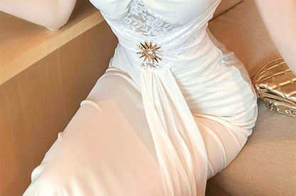 Strapless Rhinestone Detail Sheath Evening Gown