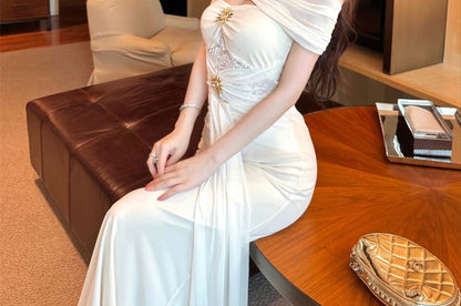 Strapless Rhinestone Detail Sheath Evening Gown
