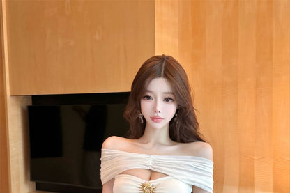Strapless Rhinestone Detail Sheath Evening Gown
