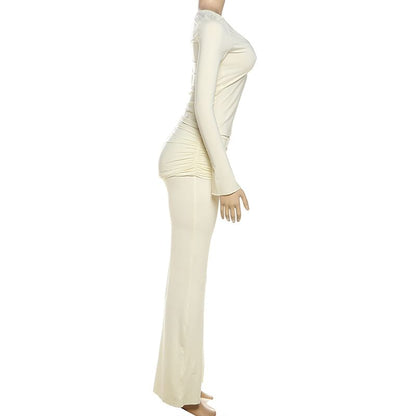 Ruched V Neck Top and Slim Pants Mid Rise Set