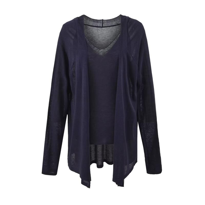 Plain V-Neck Tank Top, Cardigan, and Drawstring Shorts Set