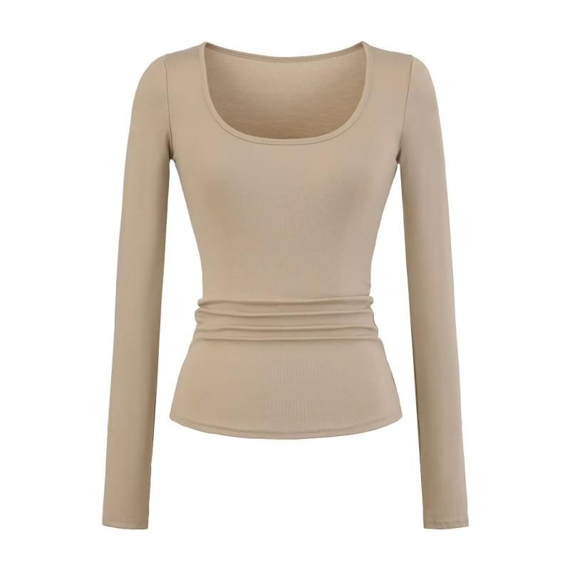 Slim-Fit U-Neck Long Sleeve Solid Color Tee