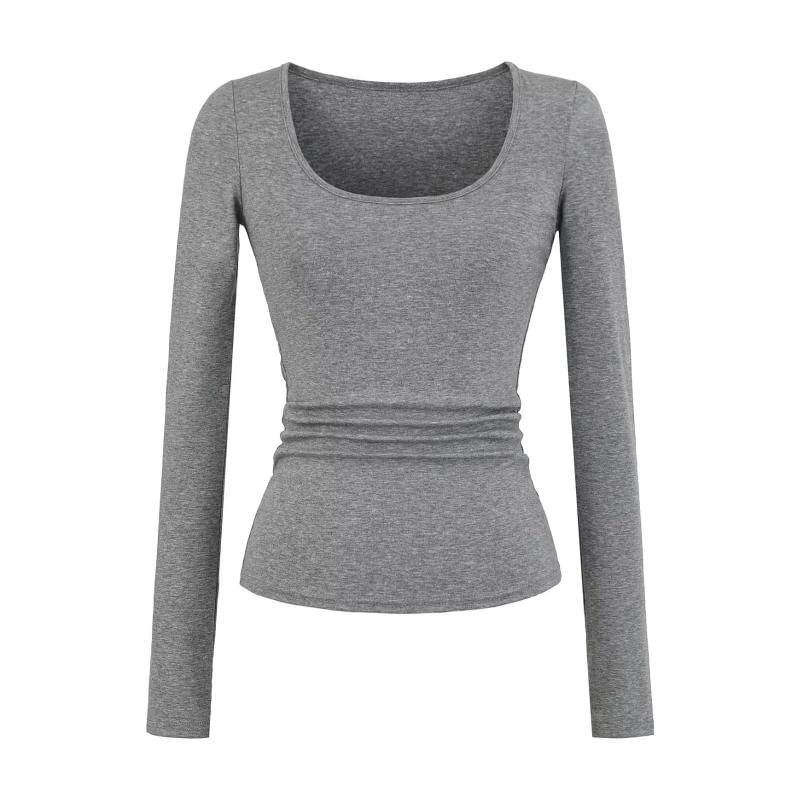 Slim-Fit U-Neck Long Sleeve Solid Color Tee