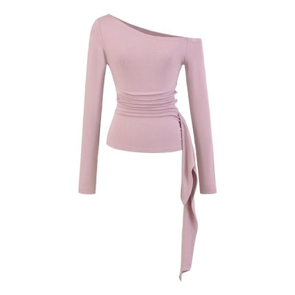 Off-Shoulder Plain Crop Top with Long Sleeves