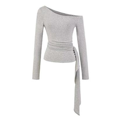 Off-Shoulder Plain Crop Top with Long Sleeves