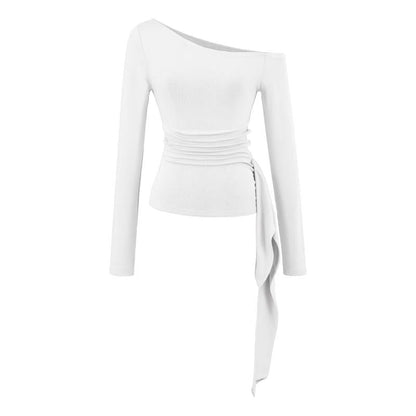 Off-Shoulder Plain Crop Top with Long Sleeves