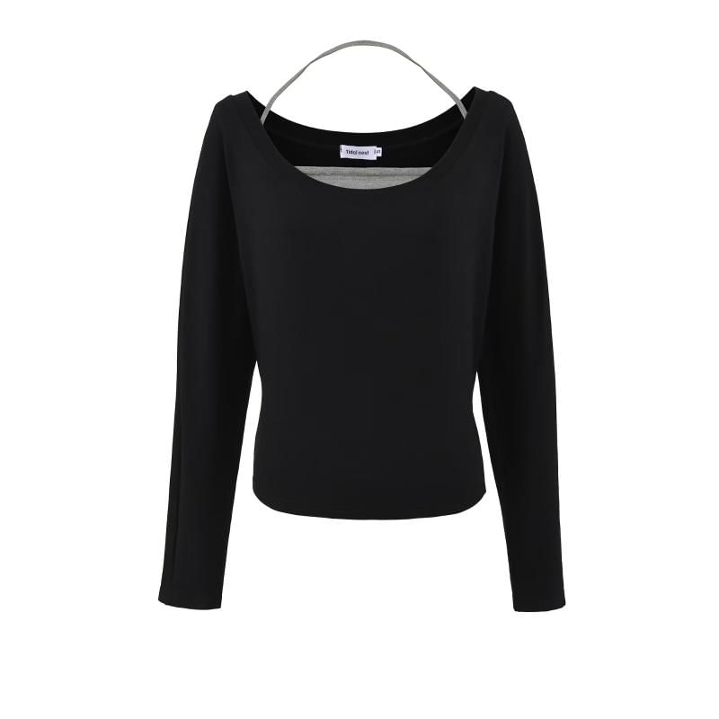 Matching Set: Plain Cropped Long-Sleeve Tee & Halter Top