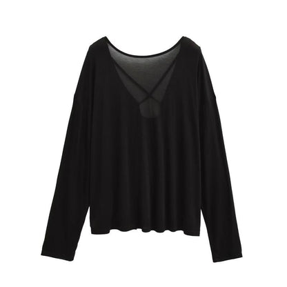 Plain T-Shirt with Crewneck and Long Sleeves