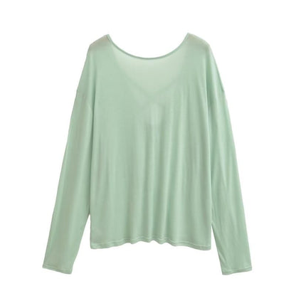 Plain T-Shirt with Crewneck and Long Sleeves