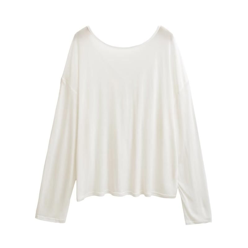 Plain T-Shirt with Crewneck and Long Sleeves