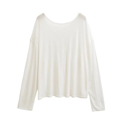 Plain T-Shirt with Crewneck and Long Sleeves