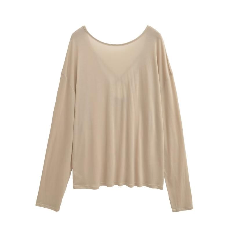 Plain T-Shirt with Crewneck and Long Sleeves