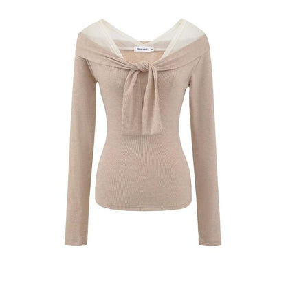 Mesh Panel Plain Top with Long Sleeves