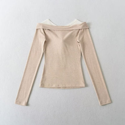 Mesh Panel Plain Top with Long Sleeves
