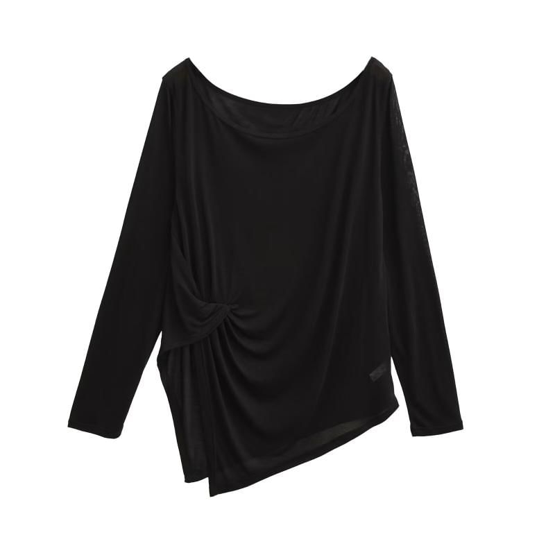 Asymmetrical Plain Top with Boatneck and Long Sleeves