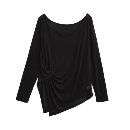 Asymmetrical Plain Top with Boatneck and Long Sleeves