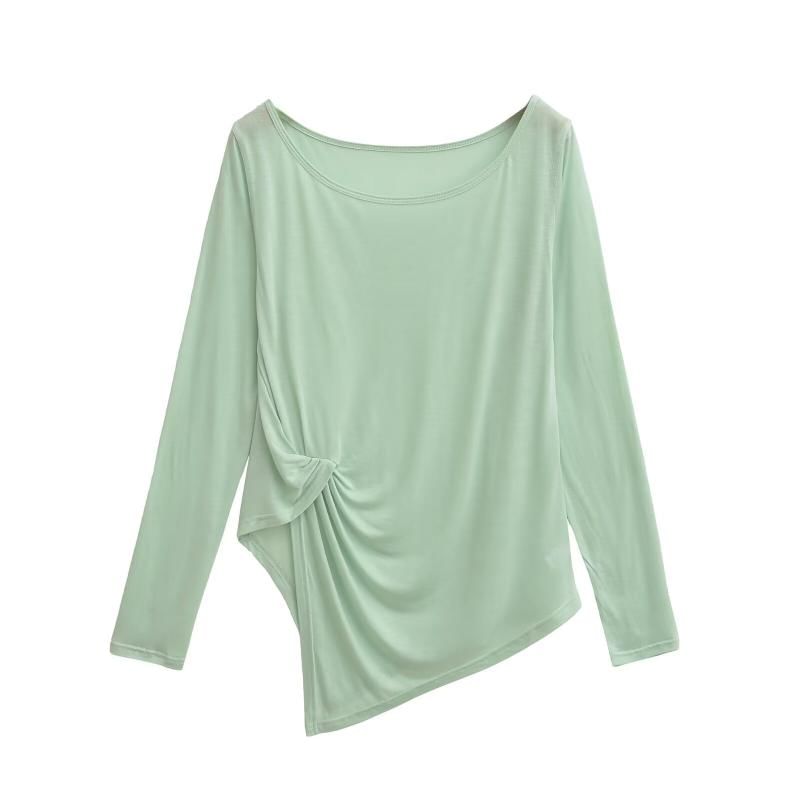 Asymmetrical Plain Top with Boatneck and Long Sleeves