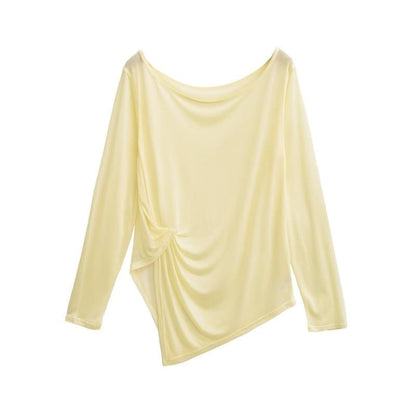 Asymmetrical Plain Top with Boatneck and Long Sleeves