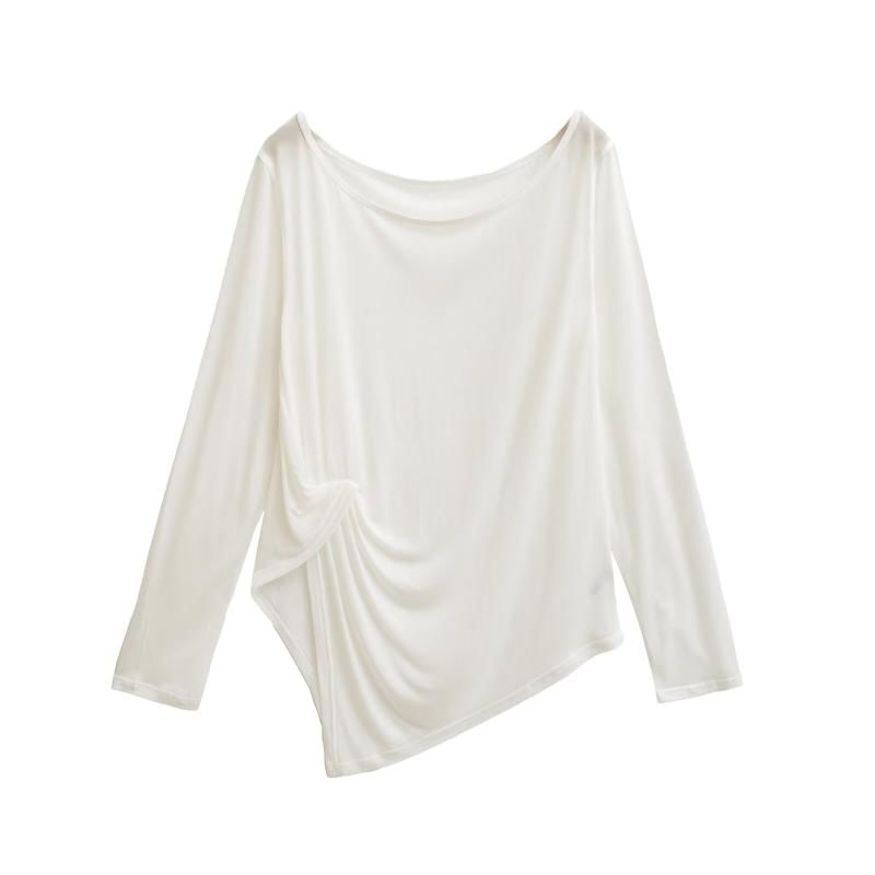 Asymmetrical Plain Top with Boatneck and Long Sleeves