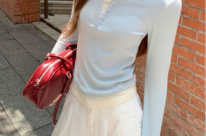 Mock Two-Piece T-Shirt with Crew Neck and Long Sleeves