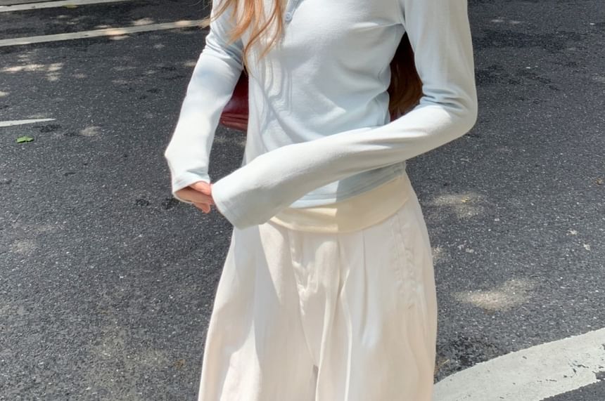 Mock Two-Piece T-Shirt with Crew Neck and Long Sleeves