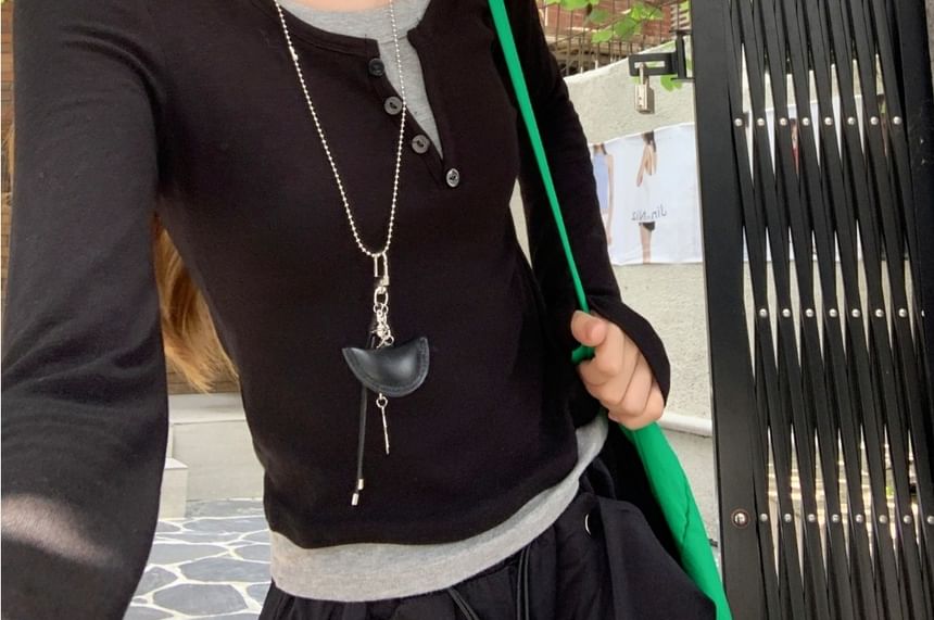 Mock Two-Piece T-Shirt with Crew Neck and Long Sleeves