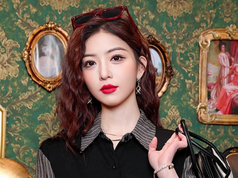 Striped Button-Up Shirt with Collar and Long Sleeves