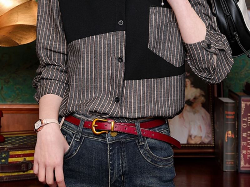 Striped Button-Up Shirt with Collar and Long Sleeves