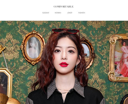 Striped Button-Up Shirt with Collar and Long Sleeves
