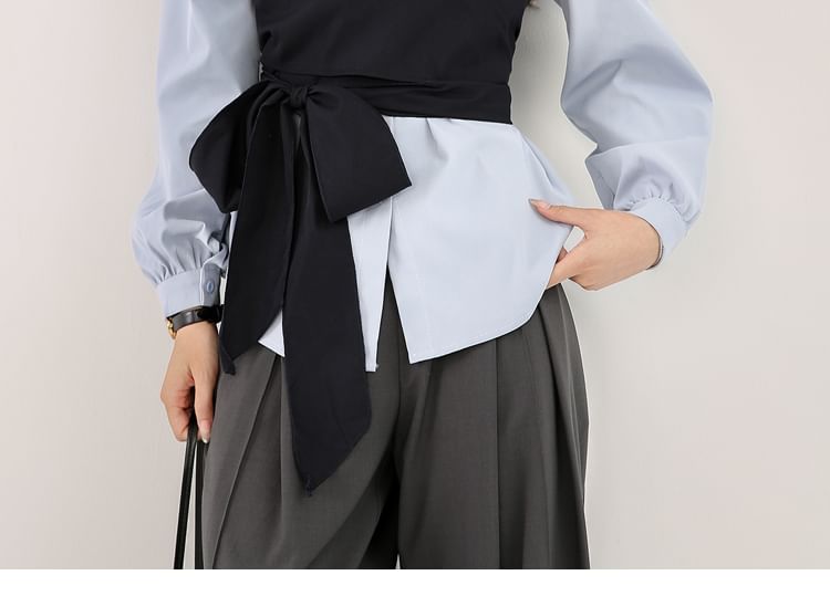 Mock Two-Piece Shirt with Collar and Long Sleeves