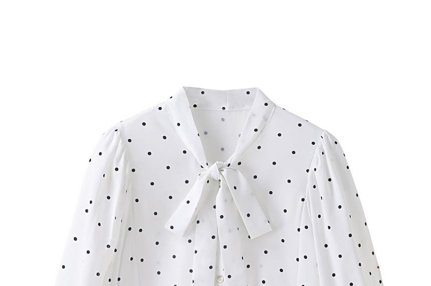 Dotted Blouse with Long Sleeves and Tie Neckline