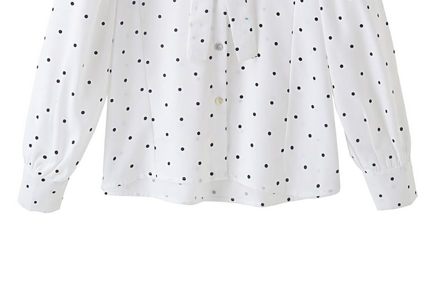 Dotted Blouse with Long Sleeves and Tie Neckline