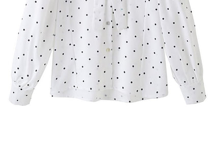 Dotted Blouse with Long Sleeves and Tie Neckline