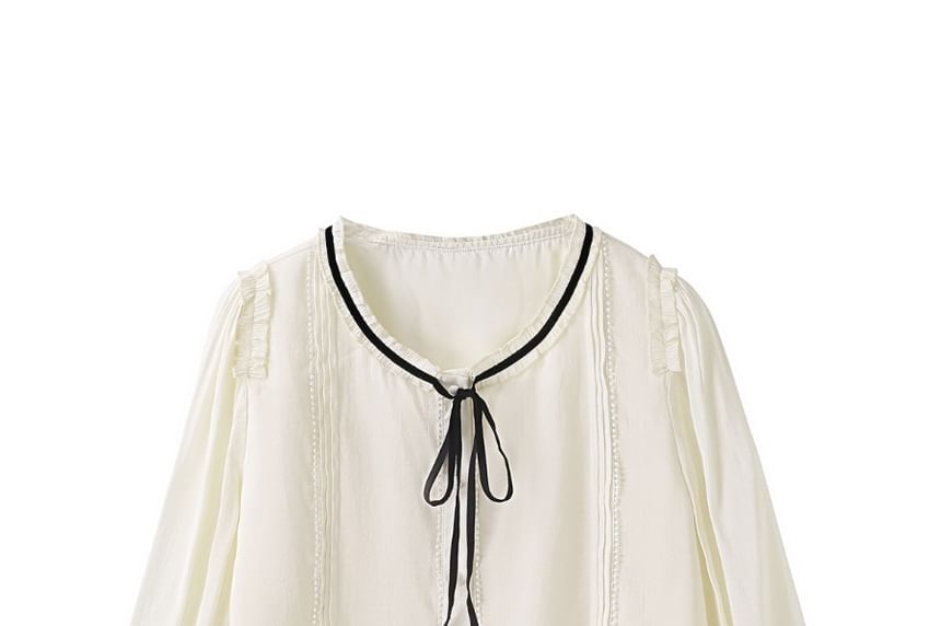Button-Front Blouse with Contrast Trim and Round Neckline