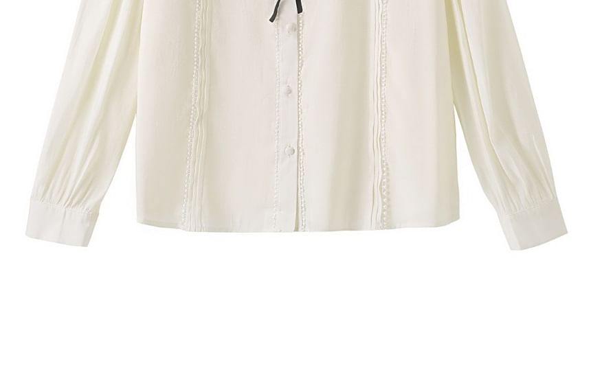 Button-Front Blouse with Contrast Trim and Round Neckline