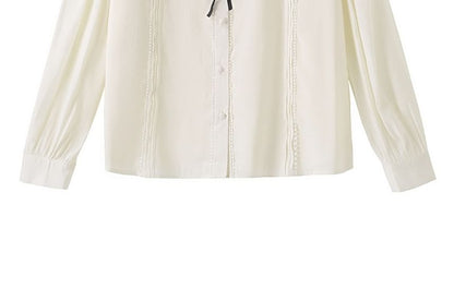 Button-Front Blouse with Contrast Trim and Round Neckline