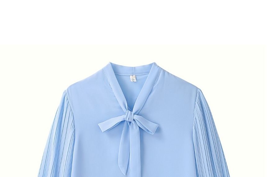 Pleated Panel Blouse with Tie Neck and Long Sleeves