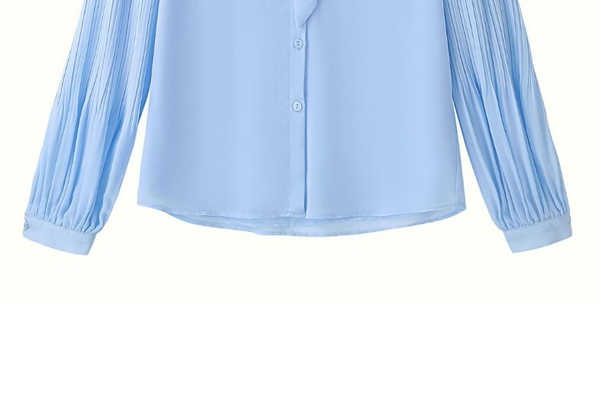 Pleated Panel Blouse with Tie Neck and Long Sleeves